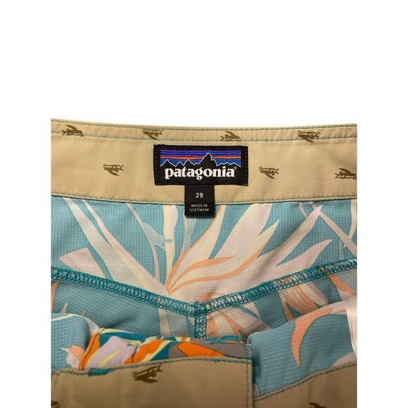 Patagonia Men 29 Board Shorts Swim Shorts Trunks Blue & Orange Hawaiian Tropical - Picture 2 of 9